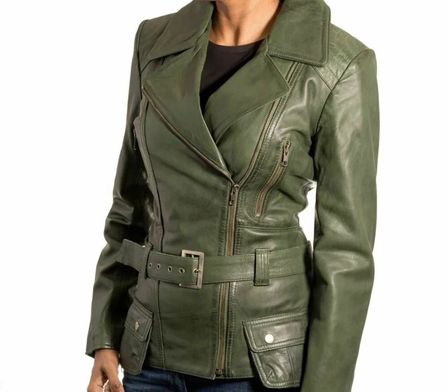 Women's Coat Leather Jacket Winter Long Size Women's Bicycle Warm Green European and American Fashion Trend1